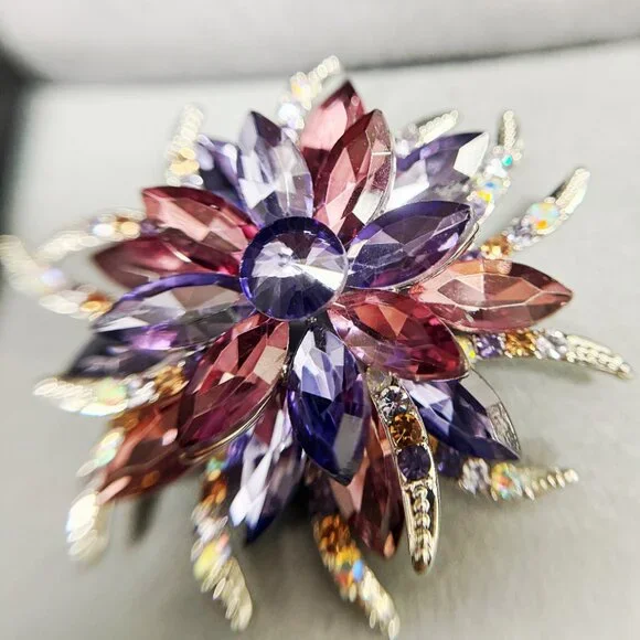 Purple Rose Brooch, Crystal Brooch, Silver Brooches, Crystal Flower Brooch - Picture 4 of 7